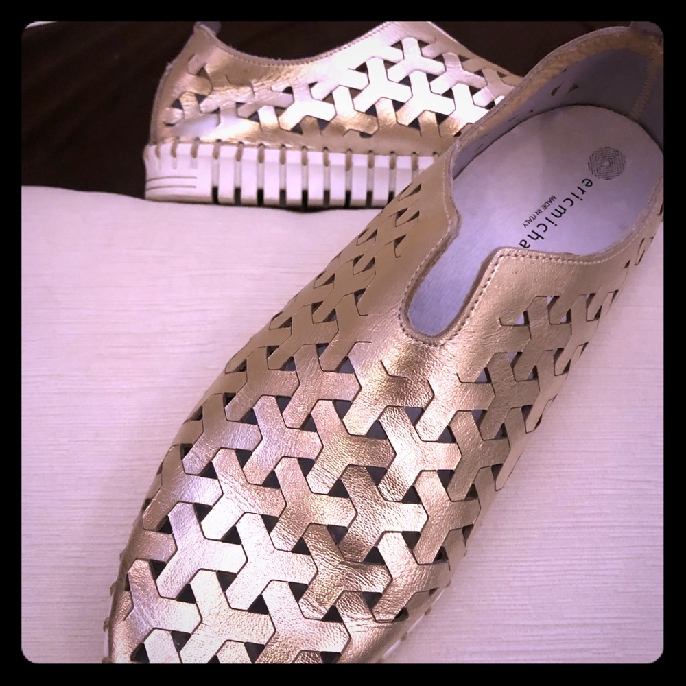 Italy made gold slip on shoes